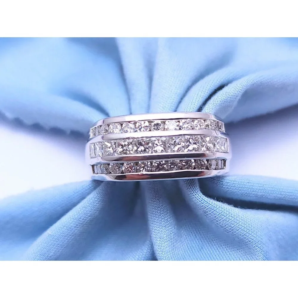 Unique 14K Karat Solid White Gold Designer Diamond Men's Ring Size 11.5 - 2.60ct